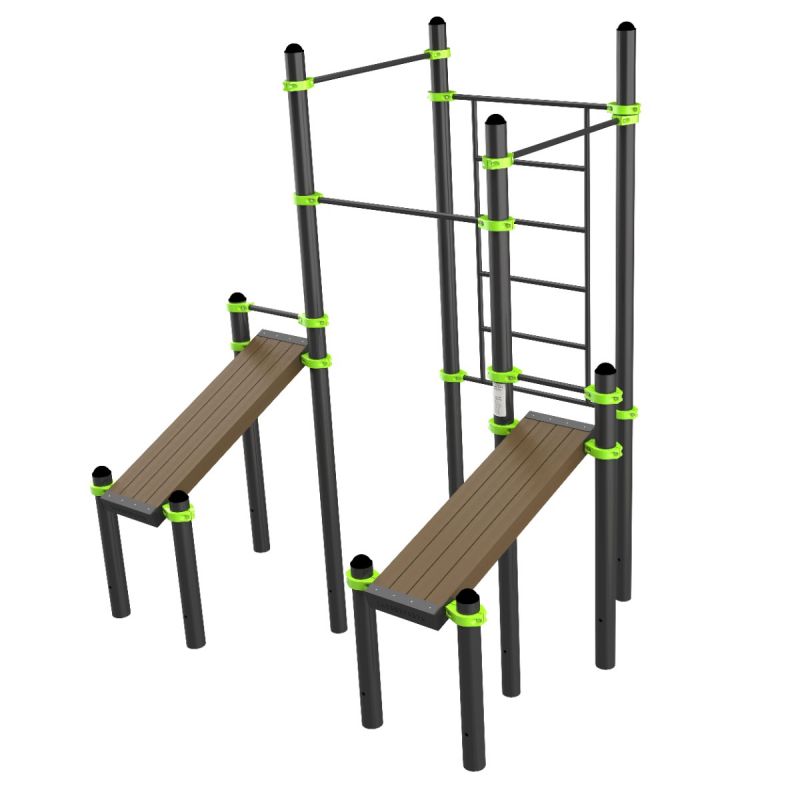 W321 Воркаут (3 турника, шведская стенка, 2 наклонные скамьи) ZAVODSPORTA