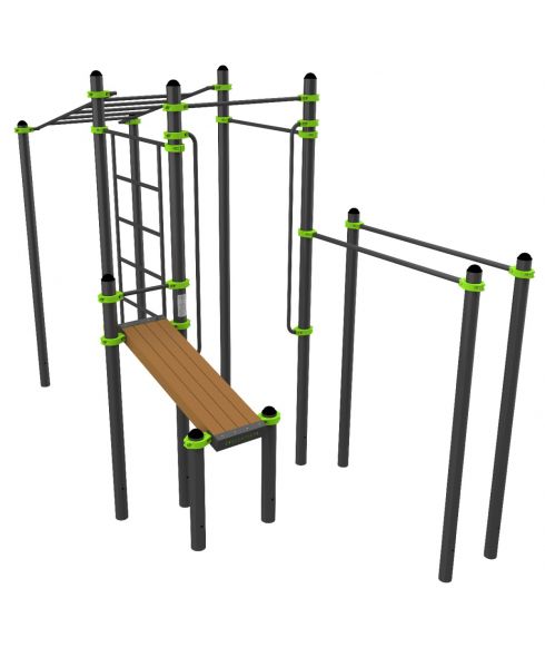 W337 Воркаут (рукоход, швед. стенка, 2 переклад., переклад. верт., накл. скамья, брусья) ZAVODSPORTA